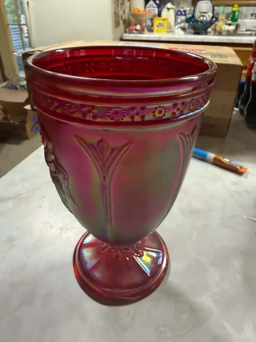 Fenton Ruby Red Carnival Glass Dancing Ladies Urn Vase